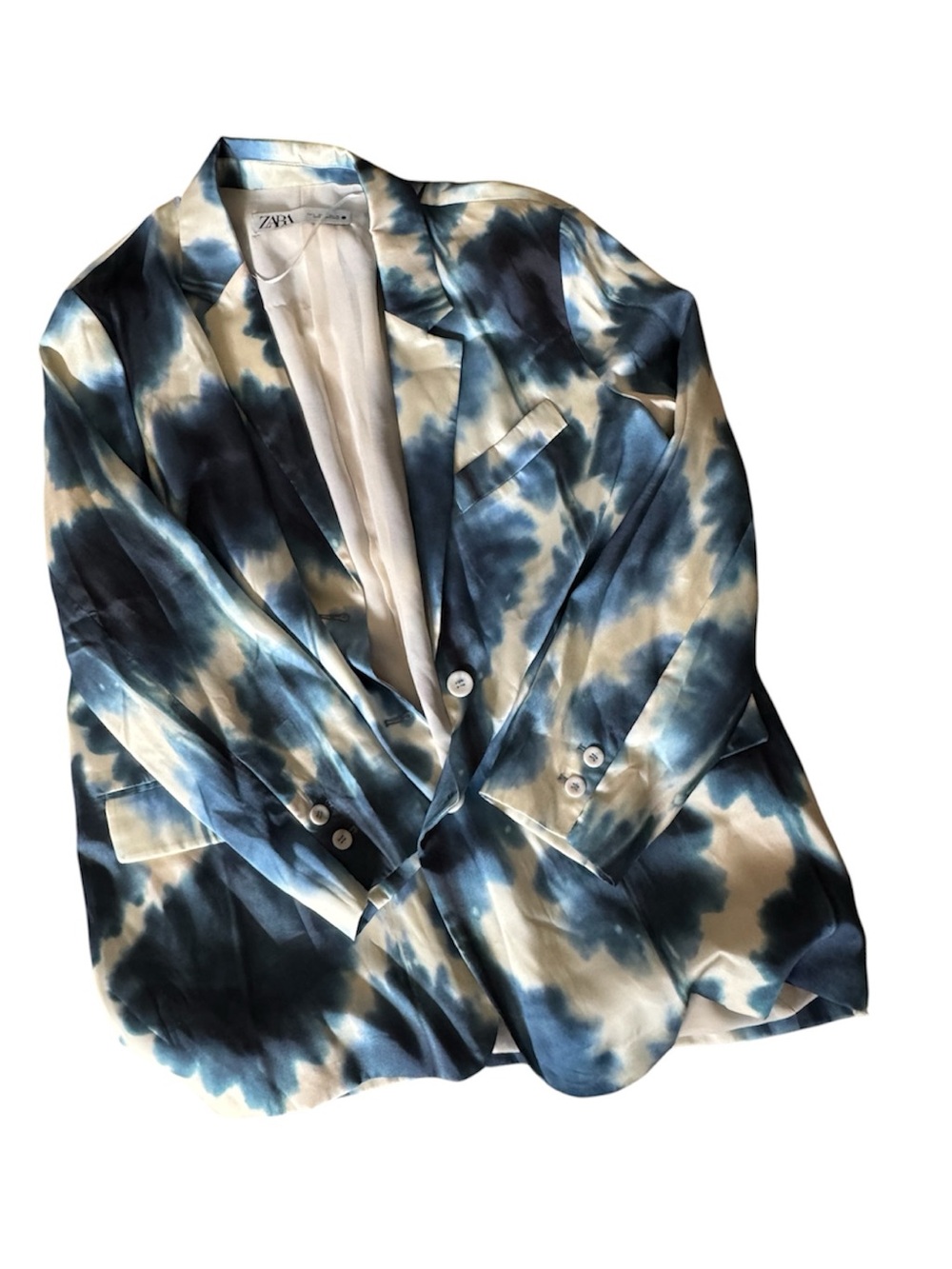Zara Cream and Blue Tie-Dye Jacket